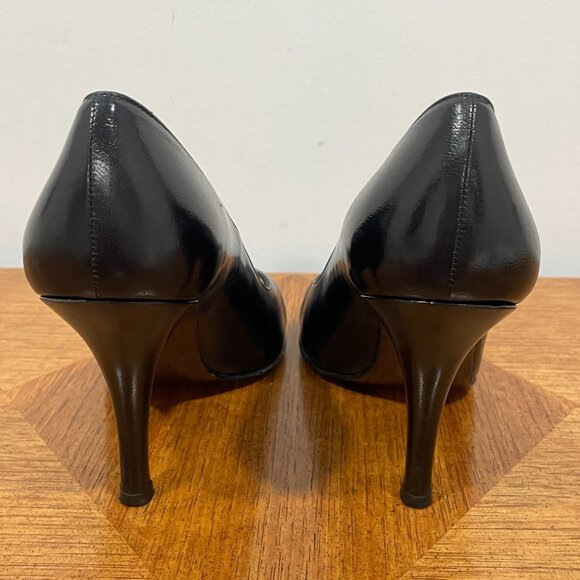 Stuart Weitzman Rita Pump 8M Black Leather High Heels Peep Toes Knot Shoes - Picture 10 of 14